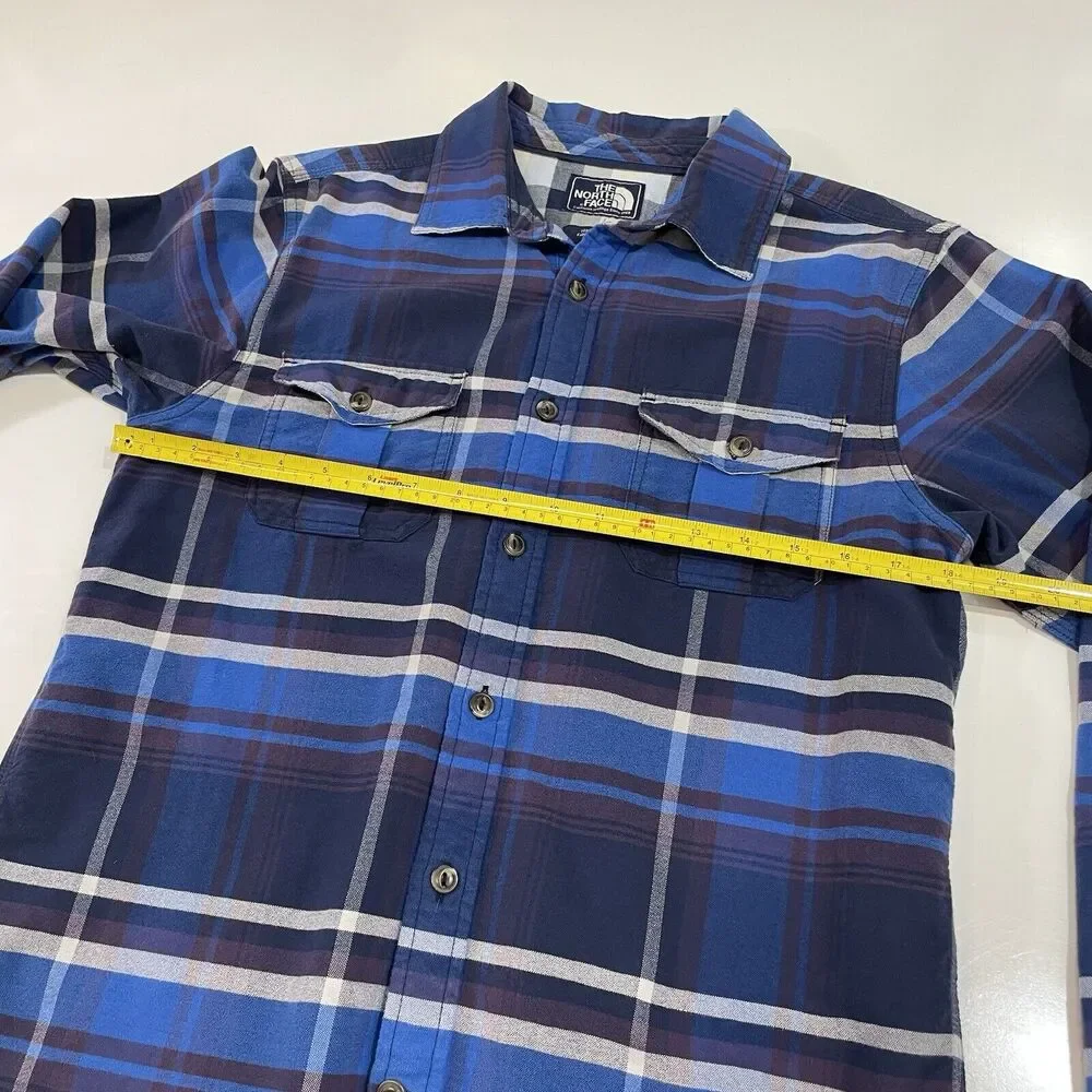 The North Face Plaid Flannel Shirt Men's Size Small Blue Gray Long Sleeve Cotton